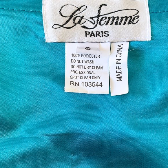 La Femme Strapless Beaded Gown Teal - Picture 10 of 14
